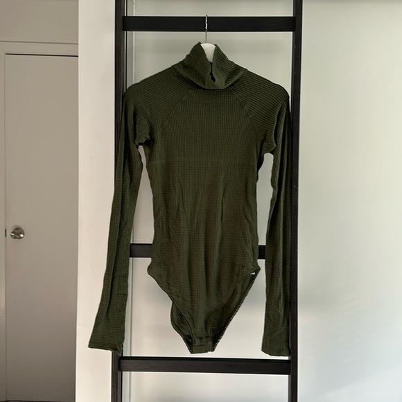 Free People Turtleneck Knit Bodysuit Army Green - Picture 3 of 8